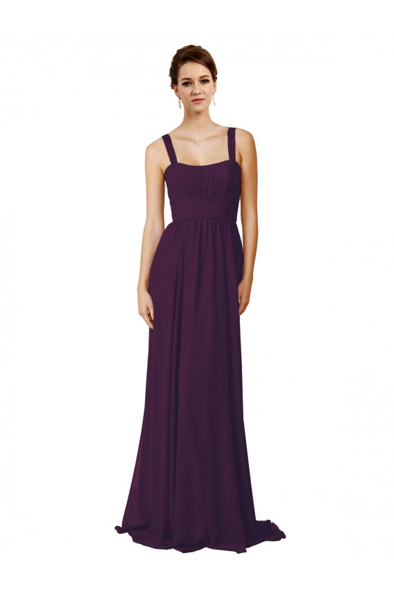 Spaghetti Straps Sweep Train Soft Chiffon Grape Sleeveless Bridesmaid Dress Victoria