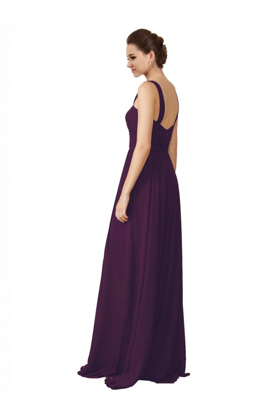 Spaghetti Straps Sweep Train Soft Chiffon Grape Sleeveless Bridesmaid Dress Victoria