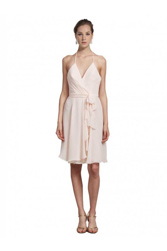 V-Neck Knee Length Soft Chiffon Cream Pink Sleeveless Bridesmaid Dress Victoria