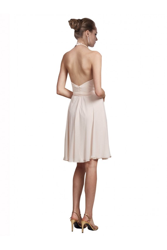 V-Neck Knee Length Soft Chiffon Cream Pink Sleeveless Bridesmaid Dress Victoria