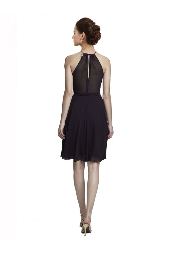 High Neck Knee Length Soft Chiffon Grape Sleeveless Bridesmaid Dress Victoria