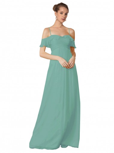 Spaghetti Straps Long Soft Chiffon Seaside Flutter Sleeves Bridesmaid Dress Victoria