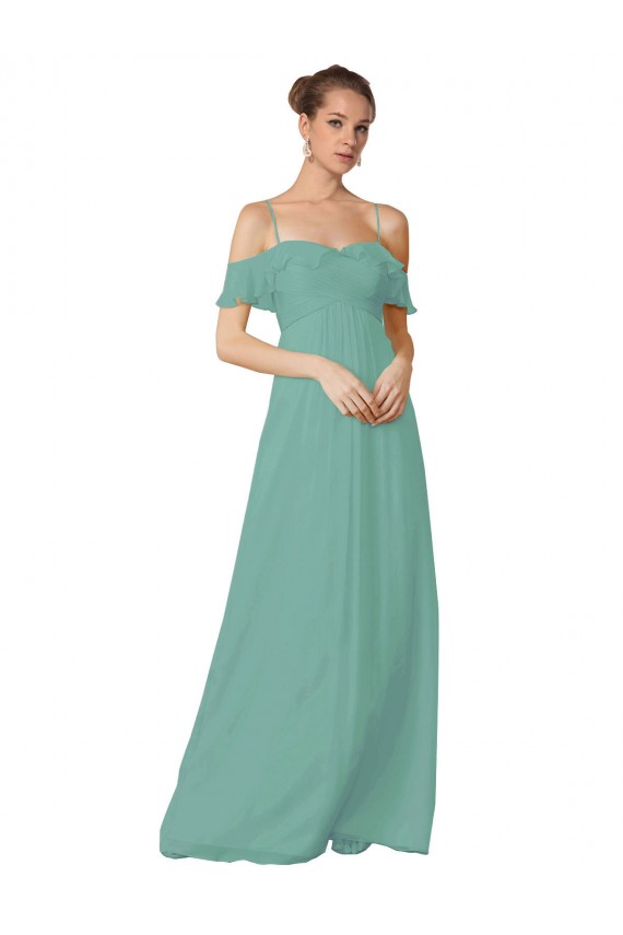 Spaghetti Straps Long Soft Chiffon Seaside Flutter Sleeves Bridesmaid Dress Victoria