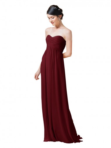 Strapless Long Soft Chiffon Burgundy Sleeveless Bridesmaid Dresses Victoria