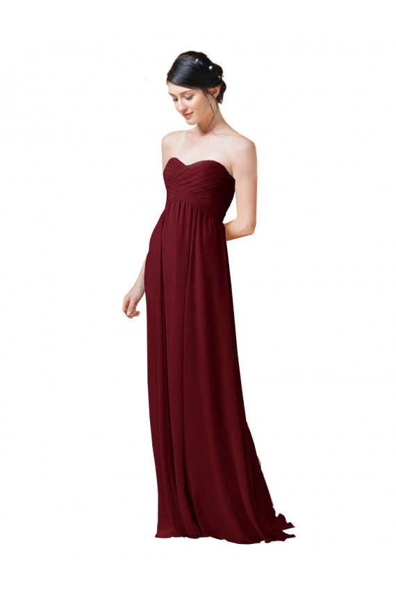 Strapless Long Soft Chiffon Burgundy Sleeveless Bridesmaid Dresses Victoria