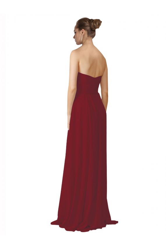 Strapless Long Soft Chiffon Burgundy Sleeveless Bridesmaid Dresses Victoria