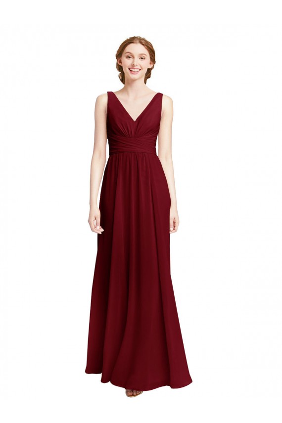 V-Neck Long Chiffon Burgundy Sleeveless Bridesmaid Dress / Evening Gowns Victoria