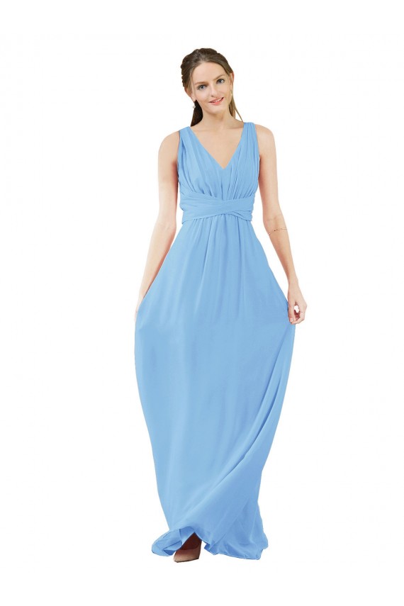 V-Neck Long Soft Chiffon Periwinkle A-Line Sleeveless Bridesmaid Dress Victoria