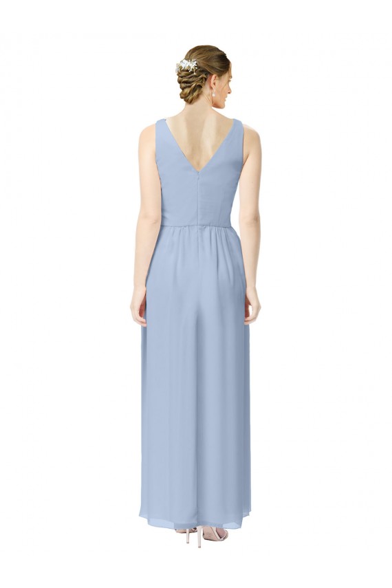 V-Neck Long Soft Chiffon Periwinkle A-Line Sleeveless Bridesmaid Dress Victoria