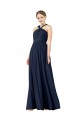 V-Neck Long Chiffon Dark Navy Sleeveless Bridesmaid Gowns Victoria