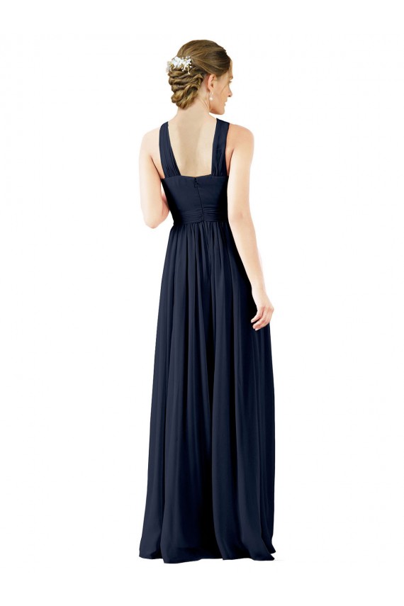 V-Neck Long Chiffon Dark Navy Sleeveless Bridesmaid Gowns Victoria