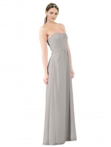 Strapless Long Soft Chiffon Oyster Silver Sleeveless Bridesmaid Dress Victoria