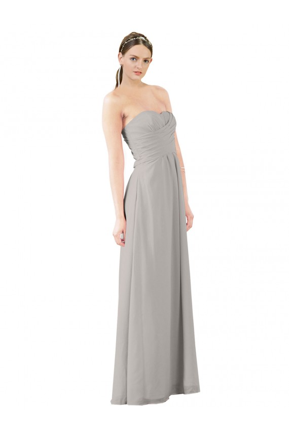 Strapless Long Soft Chiffon Oyster Silver Sleeveless Bridesmaid Dress Victoria
