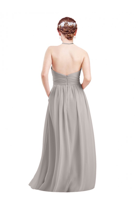 High Neck Long Soft Chiffon Dark Navy Sleeveless Evening Gowns / Bridesmaid Dress Victoria
