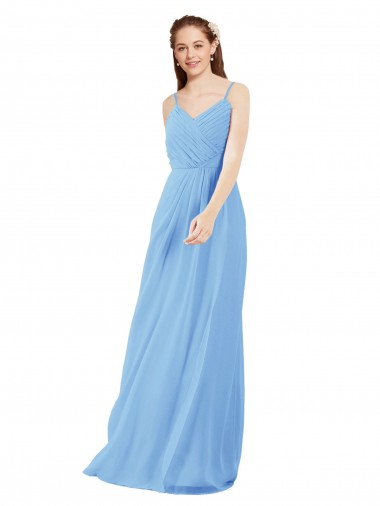 V-Neck Long Soft Chiffon Periwinkle Sleeveless Bridesmaid Dress Victoria