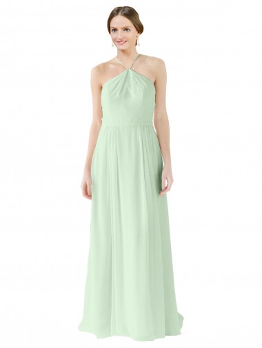 Halter Neck Long Soft Chiffon Sage Sleeveless Bridesmaid Dress Victoria