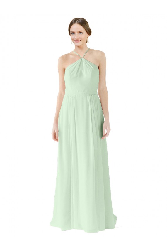 Halter Neck Long Soft Chiffon Sage Sleeveless Bridesmaid Dress Victoria