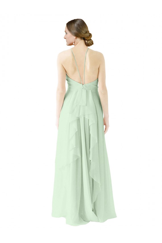 Halter Neck Long Soft Chiffon Sage Sleeveless Bridesmaid Dress Victoria