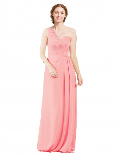 Sweetheart Long Soft Chiffon Salmon Sleeveless Bridal Party Dress Victoria