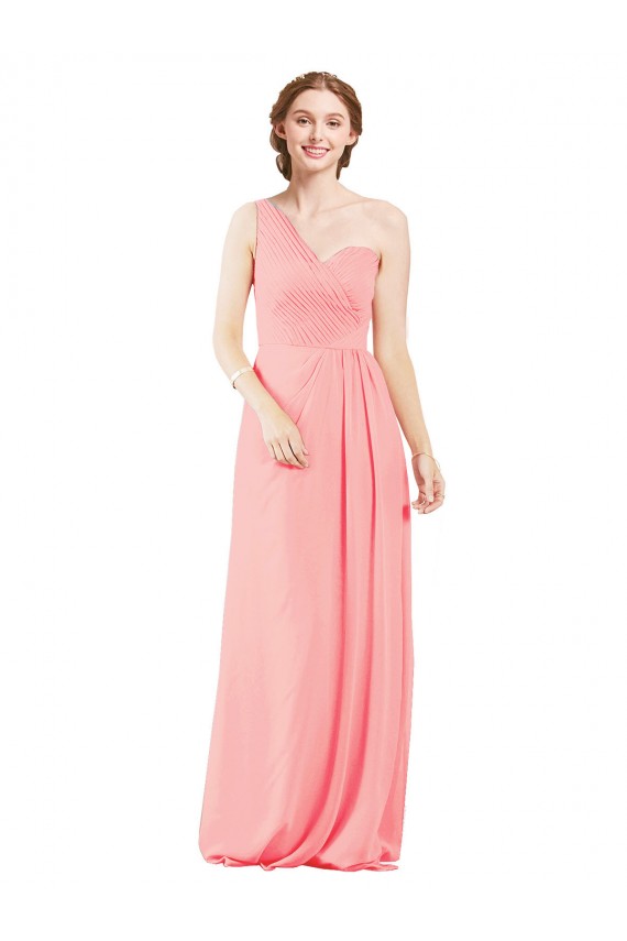 Sweetheart Long Soft Chiffon Salmon Sleeveless Bridal Party Dress Victoria