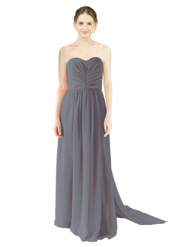 Sweetheart Long Chiffon Slate Grey Sleeveless Bridesmaid Dress / Evening Dress Victoria