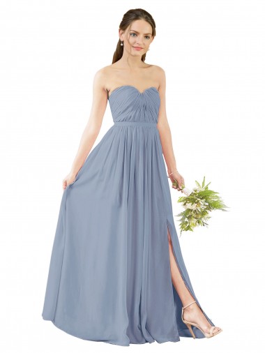 Sweetheart Long Soft Chiffon Dusty Blue Sleeveless Evening Gowns / Bridesmaid Dress Victoria