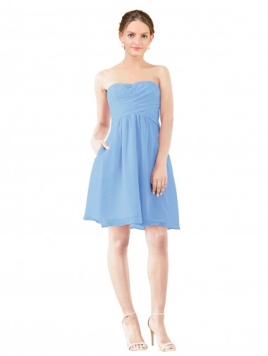 Strapless Knee Length Soft Chiffon Periwinkle Sleeveless Bridesmaid Dress Victoria