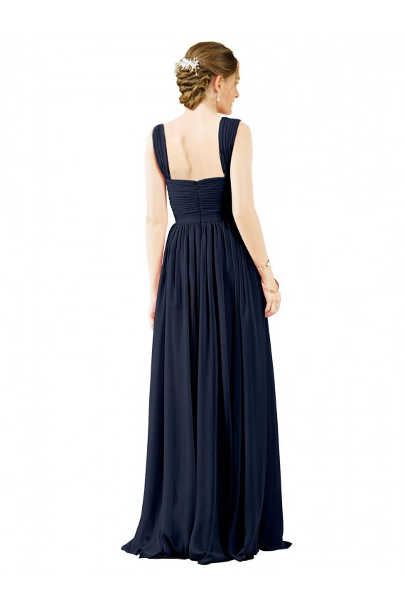 Square Neck Long Soft Chiffon Dusty Blue Sleeveless Bridesmaid Dress Victoria