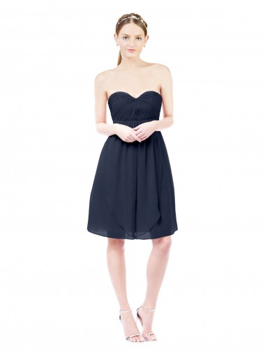 Sweetheart Knee Length Soft Chiffon Dark Navy Sleeveless Bridesmaid Dress Victoria