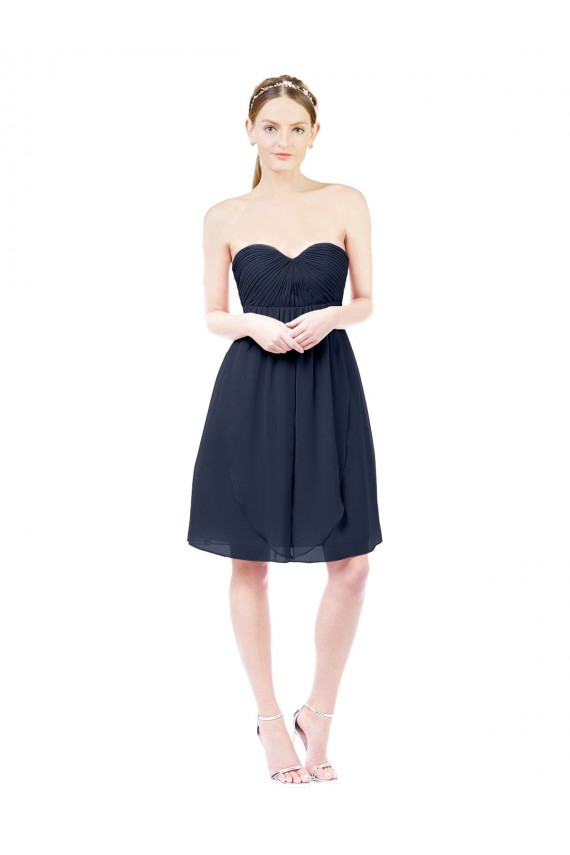 Sweetheart Knee Length Soft Chiffon Dark Navy Sleeveless Bridesmaid Dress Victoria