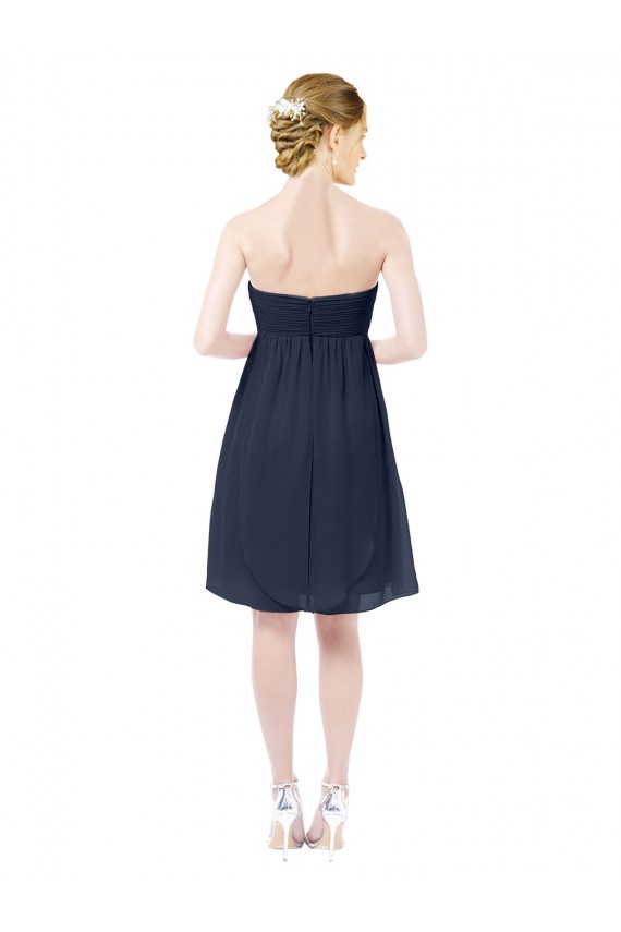 Sweetheart Knee Length Soft Chiffon Dark Navy Sleeveless Bridesmaid Dress Victoria