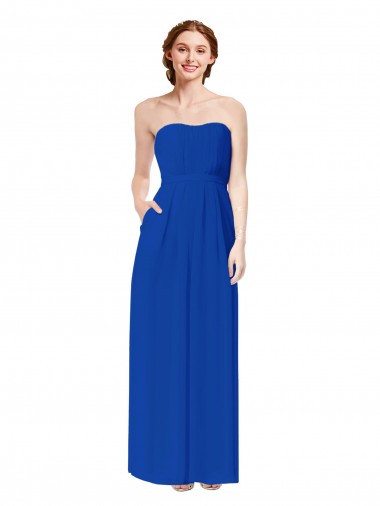 Sweetheart Long Soft Chiffon Royal Blue Sleeveless Bridesmaid Dress Victoria