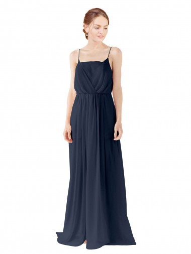Spaghetti straps Long Chiffon Dark Navy Sleeveless Bridesmaid Dress / Evening Gowns Victoria