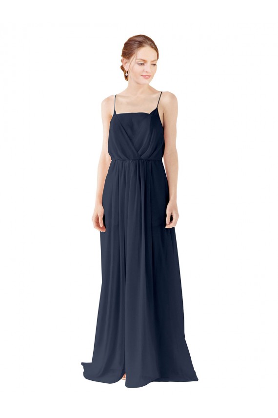 Spaghetti straps Long Chiffon Dark Navy Sleeveless Bridesmaid Dress / Evening Gowns Victoria
