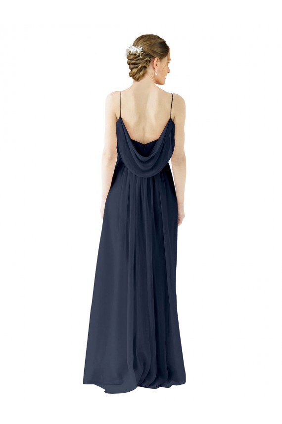 Spaghetti straps Long Chiffon Dark Navy Sleeveless Bridesmaid Dress / Evening Gowns Victoria