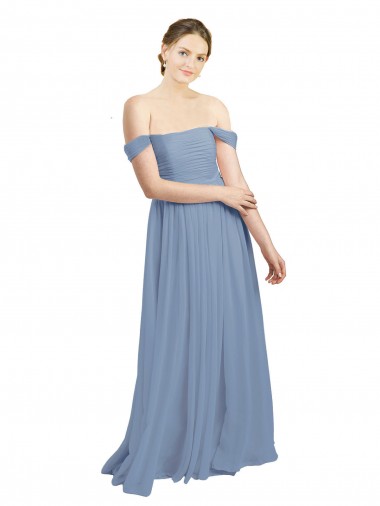 Sweetheart Long Soft Chiffon Dusty Blue Sleeveless Formal Dress / Bridesmaid Dress Victoria