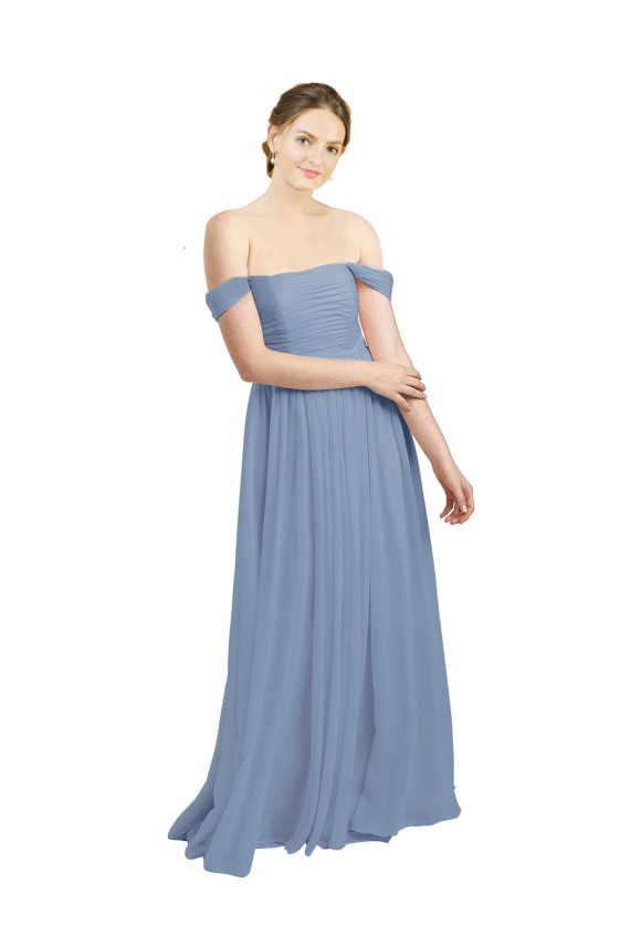 Sweetheart Long Soft Chiffon Dusty Blue Sleeveless Formal Dress / Bridesmaid Dress Victoria