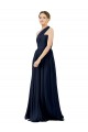 One Shoulder Long Chiffon Dark Navy Sleeveless Bridal Party Dress / Evening Dress Victoria