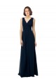 V-Neck Long Chiffon Dark Navy Sleeveless Bridal Party Dress Victoria