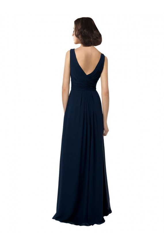 V-Neck Long Chiffon Dark Navy Sleeveless Bridal Party Dress Victoria