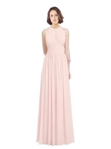 Halter Neck Long Soft Chiffon Pink Sleeveless Bridesmaid Dress Victoria
