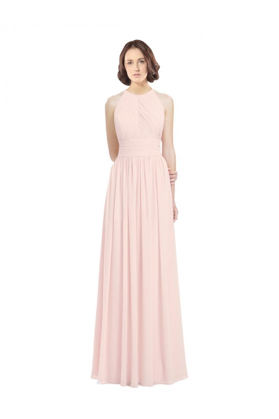 Halter Neck Long Soft Chiffon Pink Sleeveless Bridesmaid Dress Victoria