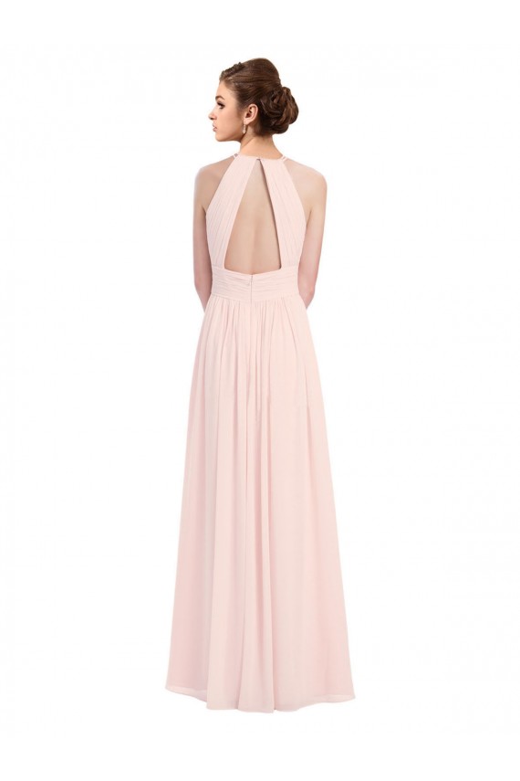 Halter Neck Long Soft Chiffon Pink Sleeveless Bridesmaid Dress Victoria