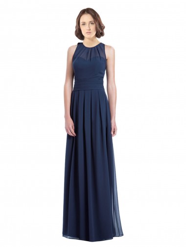 Halter Neck Long Floor Length Chiffon Dark Navy Sleeveless Bridesmaid Dress Victoria