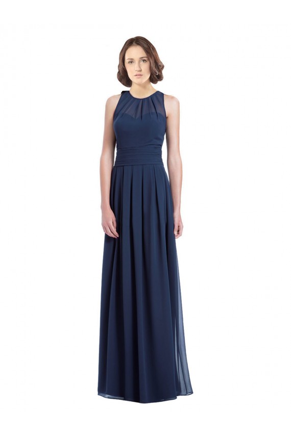 Halter Neck Long Floor Length Chiffon Dark Navy Sleeveless Bridesmaid Dress Victoria