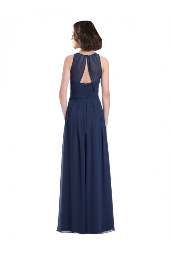 Halter Neck Long Floor Length Chiffon Dark Navy Sleeveless Bridesmaid Dress Victoria