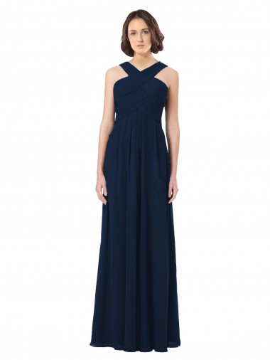 Sweetheart Long Floor Length Chiffon Dark Navy Sleeveless Bridesmaid Dress Victoria