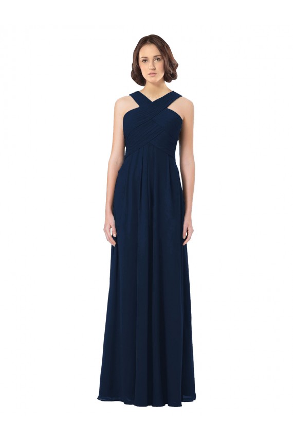 Sweetheart Long Floor Length Chiffon Dark Navy Sleeveless Bridesmaid Dress Victoria