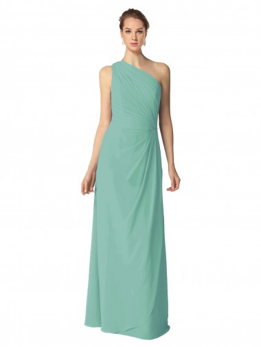 One Shoulder Long Soft Chiffon Jade Sleeveless Bridesmaid Dress Victoria