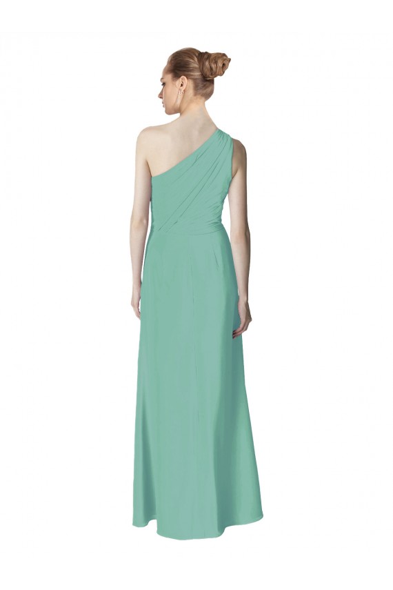 One Shoulder Long Soft Chiffon Jade Sleeveless Bridesmaid Dress Victoria
